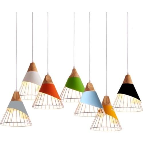 Nordic macaron bar counter restaurant chandelier lamps creative bedroom balcony study single head solid wood LED light