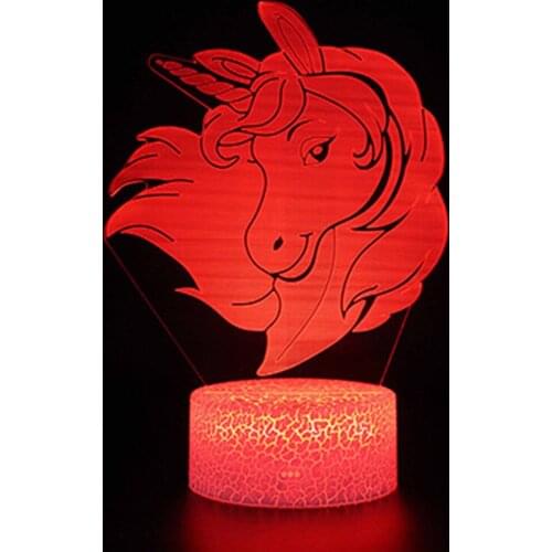 Crack-Texture Base 3-Color 7Color 16Color Light Horse USB LED Home Childrens Room Bedside Night Light Decoration Light