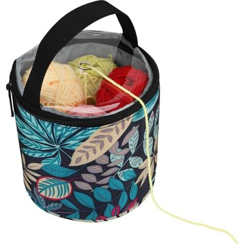 Woolen Yarn Storage Bag Oxford Cloth Leaf Print DIY Sewing Kit Bucket Bag