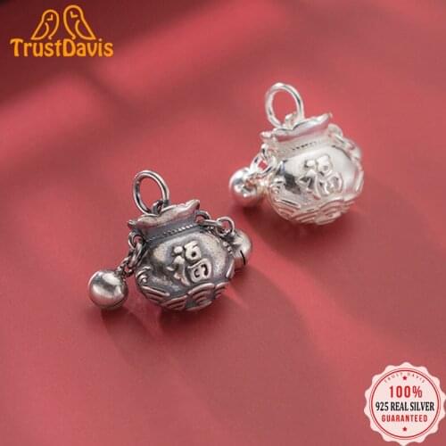 Trustdavis Real 925 Sterling Silver Fashion Sweet Hollow Purse Charm Pendant Handmade DIY Accessories Jewelry Wholesale DZ295