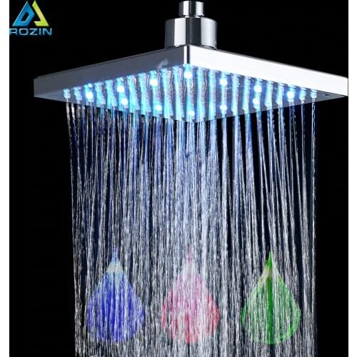 Bright Chrome LED Light Rainfall Shower Head Rectangular LED Color Changing Brass Shower Head Shower Faucet Replace Head
