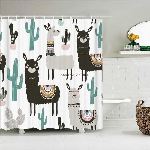 Funny Lovely Cat Dog Waterproof Polyester Shower Curtain Cartoon Bulldog Alpaca Bath Bathroom Curtains Decor with Hooks