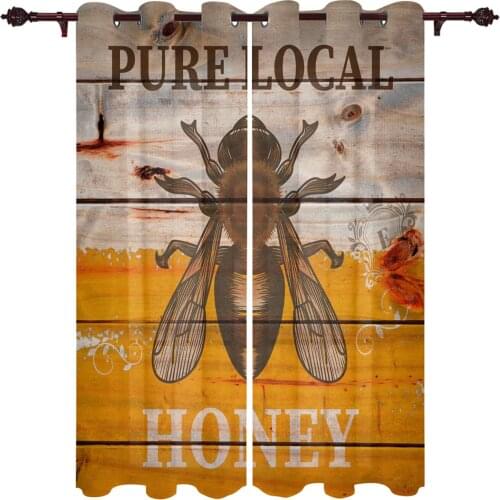 Living Room Curtains Bee Retro Wood Grain Yellow Modern Home Decor Bathroom Kitchen Bedroom Balcony Floor Valance Curtains