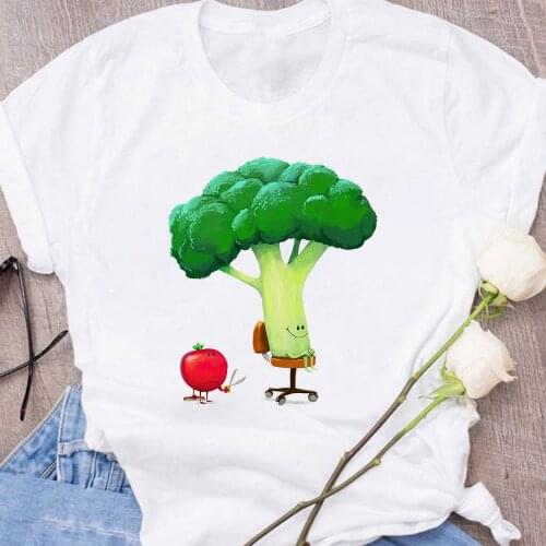 Broccoli Tomato Graphic Women T Shirts Breathable Loose Short Sleeve Modern Streetwear Cartoon Funny Tumblr Mujer Tshirt