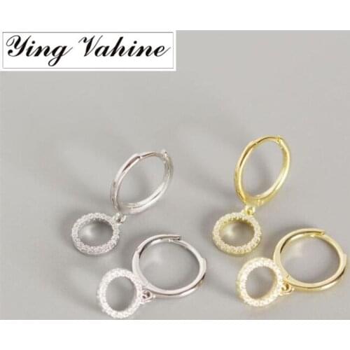Ying Vahine 100% 925 Sterling Silver Small Zircon Circle Pendant Stud Earrings for Women