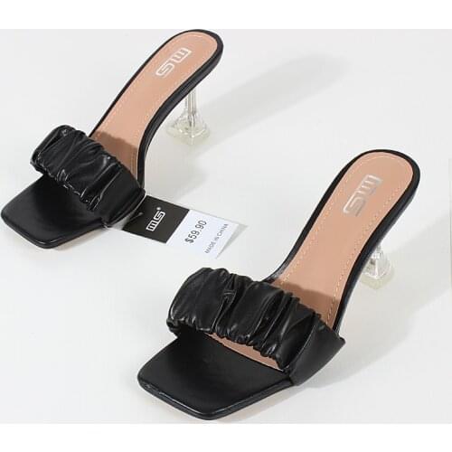 Womens slippers fashion high heels 2021 summer new flat open toe crystal heel comfortable trendy outside sandals and slippers