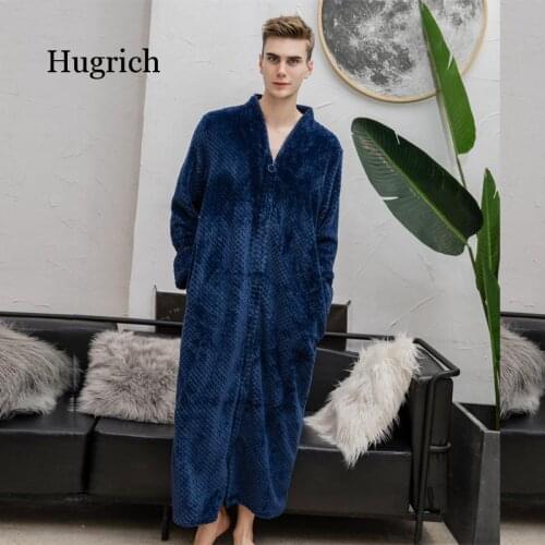 Women Autumn Winter New Zipper Shellfish Velvet Bathrobe Plus Increase Nightgown Men Thickening Pajamas Flannel Home Service