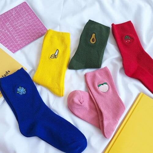 2Pcs Fashion Socks Women 2021 New Cotton Fruit Print Banana Cherry Lovely Socks Cute Embroidery Short Funny Ankle Socks