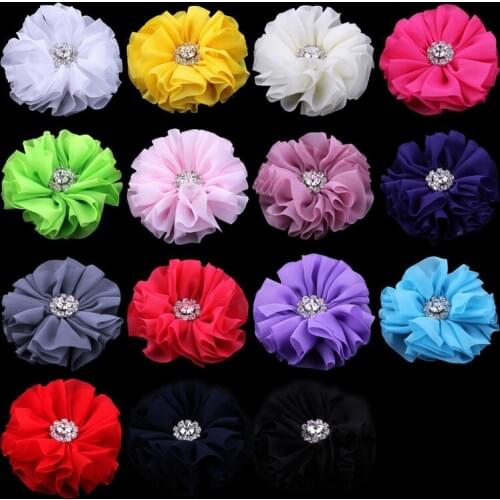 200pcs/lot 6.5CM 15Colors Newborn Children Artificial Fabric Flowers +Bling Alloy Rhinestone Button For Wedding Invitation