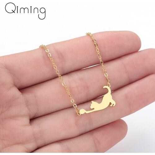 2020 Gold Cat Necklace Girls Animal Pet Lovers Cute Cats Gold Chain Women Necklace Chokers Baby Birthday Gift