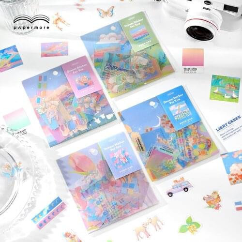 4 Designs 40 Pcs/bag Cartoon Style Dreamy Fairy Tale Patterns PET Creative Hand Account DIY Decor Collage Material Stickers