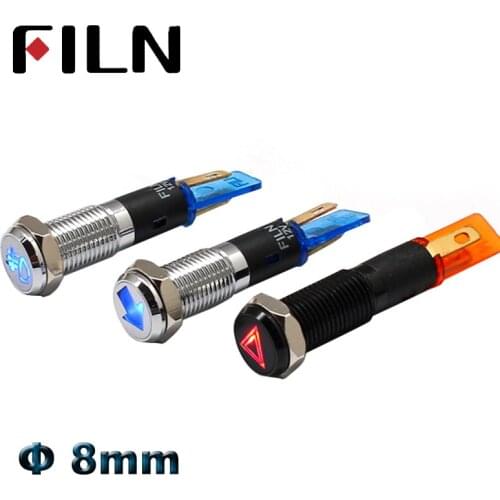 8mm 12v led symbol illuminated indicator light red green blue white amber led pilot lamp car dashboard warning light