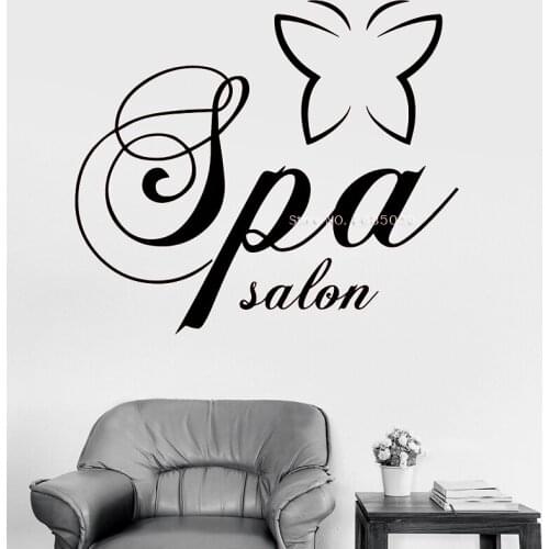 82*72cm Vinyl Wall Decal Spa Salon Logo Butterfly Beauty Woman Stickers Wall Shop Window Art Decor Pattern Wall Sticker LC1542