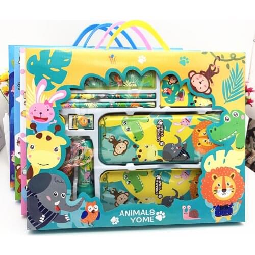9 Pcs Children Stationery Set , Pencil Case , Cartoon Sharpener , Pencil Drawing Template , School Supplies