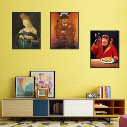 Abstract Painting Oil On Canvas Wall Art Fat Man In A Hat and Suit Nordic Abstract Poster High-Definition Print Wall Picture