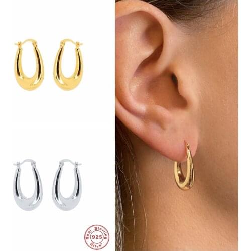 GS 925 Sterling Silver Smooth U Shaped Hoop Earrings For Women Big Circle Huggie Earrings Wedding Engagement Fine Jewelry Gift