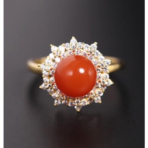 DAIMI Liangshan Persimmon South Red Agate Ring Natural Gemstones 925 Sterling Silver Open Ring