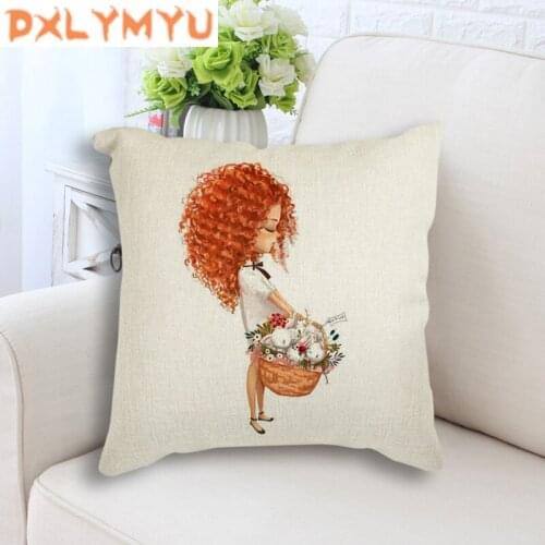 Nordic Style Wing Cartoon Girl Cushion Cover Linen Cotton Pillow Case Home Decorative Pillows Cover For Sofa Car