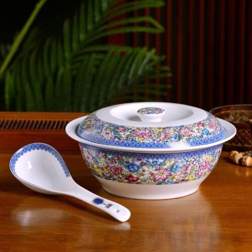 Jingdezhen Ceramic large soup bowl and Spoon Set with cover