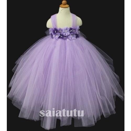 Flower fairy Girls New Year Princess Wedding Dresses Gown Kids Tutu Party Birthday Children Purple Dress Christmas Vestido