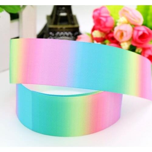 DHK 5yards gradient colors rainbow 4 size printed grosgrain ribbon headwear hair bow diy party decoration wholesale OEM C1476