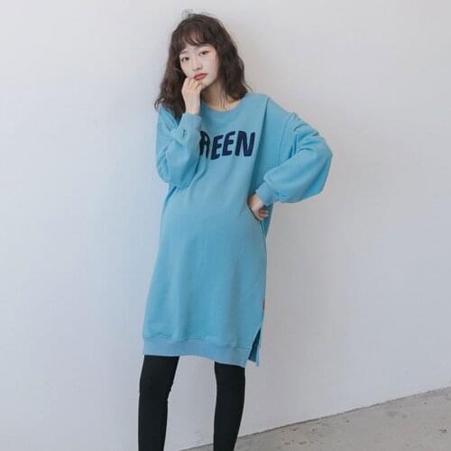 Maternity Elegant Letter Long Shirt Dresses Autumn Pregnant women Long Sleeve Dress Blouse Loose Round neck pregnancy Clothes
