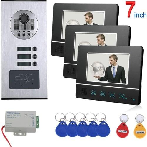 Wired Home 7'' Color Video Intercom RFID Camera Door Bell with 2 / 3 /6 Monitors Video Door Phone 1000user for multi Apartments