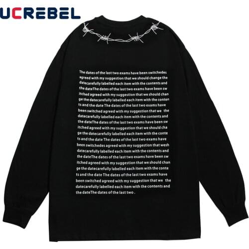 Letter Print Long Sleeve T-shirt Mens High Street Casual Crew Neck Cotton Tee Streetwear Loose T Shirt Men