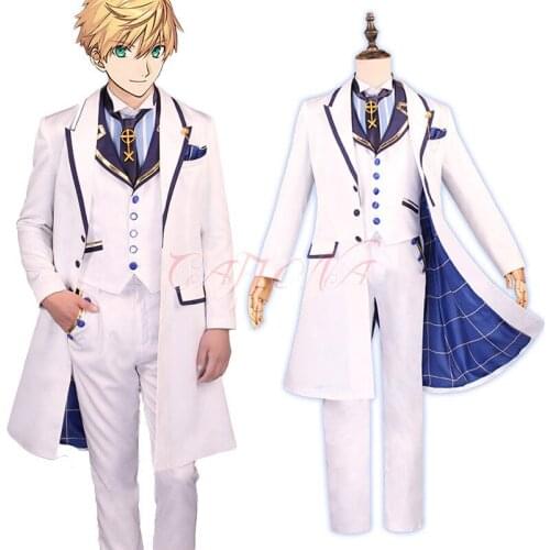 Cafiona FGO Fate Grand Order King Arthur Pendragon Cosplay Costume Cool Man White Suits