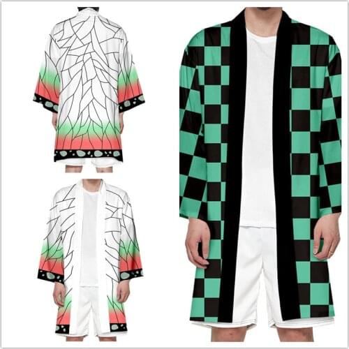 Anime Demon Slayer Kimetsu No Yaiba Tanjiro Kamado Cosplay Costume Men Kimono Plus Size Jackets Halloween Party For Women Hot