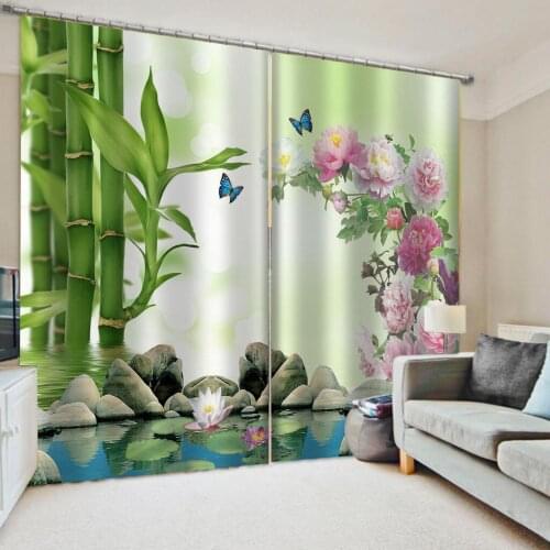 Beautiful Photo Fashion Customized 3D Curtains green bamboo curtains 3D Window Curtains For Living Room