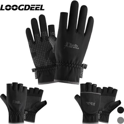 LOOGDEEL Multi Purpose Winter Warm Flip Half Finger Full Finger Two-Finger Cut Outdoor Gloves Palm Non-slip Riding Fishing Glove