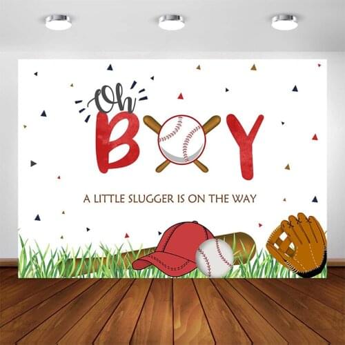Neoback Baby Shower Backdrops Boy Little Slugger Background Baseball Grass Customized Photographic Backdrops for Photo Studio