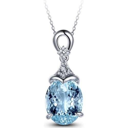 Trendy Natural Blue Gem Pendant Water Drop Zirconia Necklace Silver Gemstones Choker Statement Necklace Chain Women Jewelry Gift