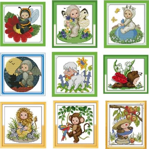 Cartoon animal baby series Count cross stitch kit 11CT 14CT printing pattern craft DIY Chinese needlework embroidery sewing set