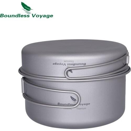 Boundless Voyage Portable Mug Titanium Pot Pan Set with Folding Handles Camping Hiking Outdoor Ultralight Cooker Tableware