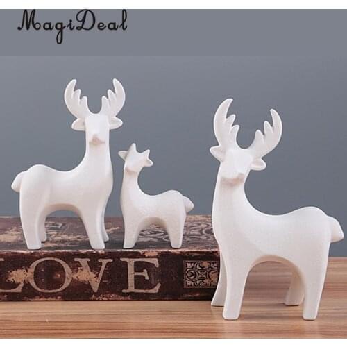 MagiDeal White Ceramic Deer Reindeer Set Figurines Statue Ornament Handcraft Art Collection for Home Decor Christmas Gift