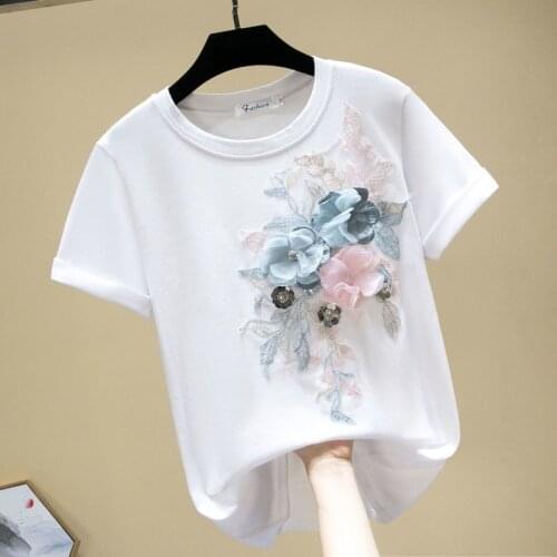 2021 New Summer Womens Large Size Loose Cotton T-shirt Slim White Round Neck Short-sleeved Top Womens All-match Compassionate
