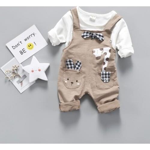 Newborn Clothes Cotton Sets Cartoon Deer Printed T-shirt +overall Pants Baby Boys Girls Clothes Spring Autumn Children Clothing