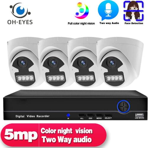 Full Color Night Vision Security Camera System POE NVR Kit 4CH 5MP Indoor CCTV Home Dome Camera Video Surveillance System Set