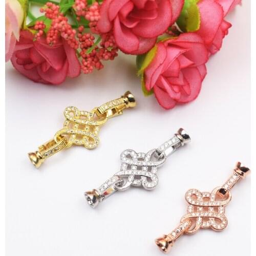 1pcs 18x38mm 18k gold plated CZ micro pave knots shape clasp for jewelry making