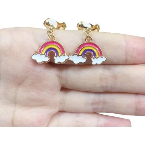 Korea Style Flower Rabbit Rainbow Bowknot Triangle Shape Clip on Earrings Non Piercing for Girls Party Cute Ear Clip