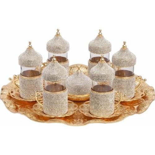 Swarovski Stone Coated Unique Gold Tea Glasses Set, Arabic Tea Set, Arabic Tea Glasses