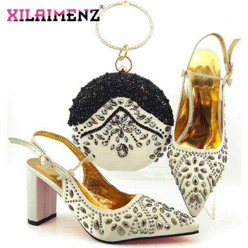 High Quality 2020 Spring Design Nigerian Lady Party Matching Shoes and Bag Set in White Color African Women Shoe and and Bag