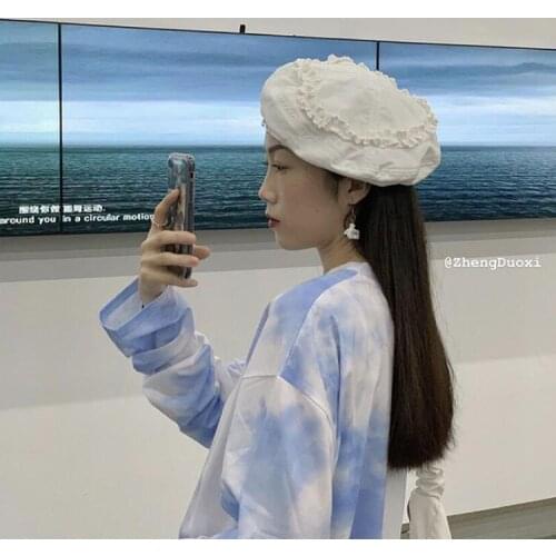 Japanese Sweet and Cute Flower Lace Heart Beret Female Casual Wild Summer Literary Retro Solid Color Painter Gorros