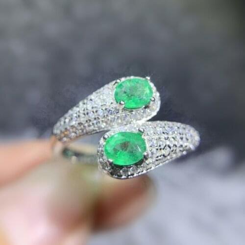 Per jewelry Natural real emerald luxury style ring Free shipping 4*5mm 0.5ct*2pcs gemstone Fine jewelry S8062017