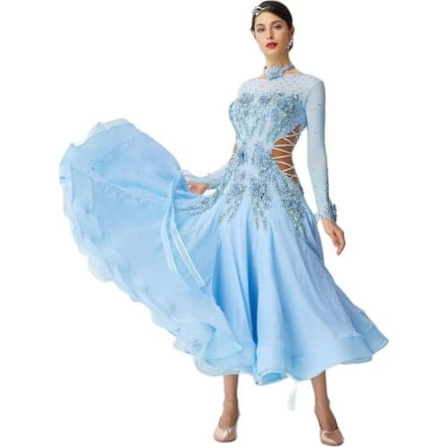 B-19602 New national custom girls standard modern dance clothing ballroom dance dress with big pendulum skirt for competition