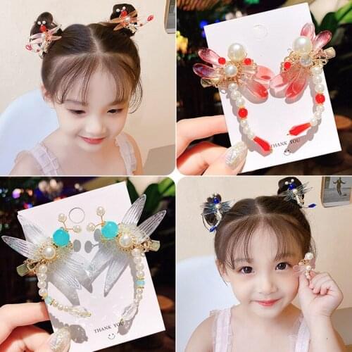 1 pairAntique pair of dragonfly super fairy sweet hair card holder princess little girl headdress baby side bangs are available