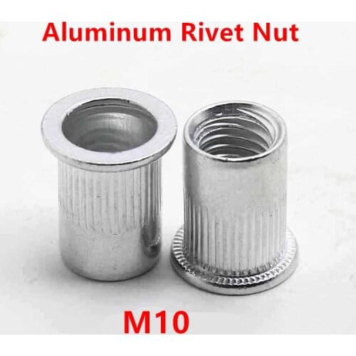 100pcs M10 Auminum Rivet Nuts Knurled Nuts Rivnut Flat Head Threaded Rivet Insert Nutsert Cap Rivet Nut