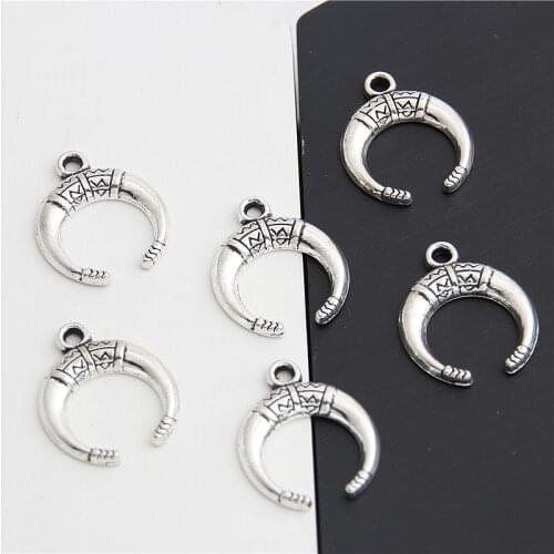 20Pcs Silver Color Hammered Ox Horn Charms Bull Pendant Making Necklaces Bracelet Handcraft Jewelry Supplies 34x27.5mm A3033